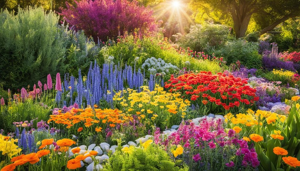 Colorido vibrante no jardim com diversas espécies de flores
