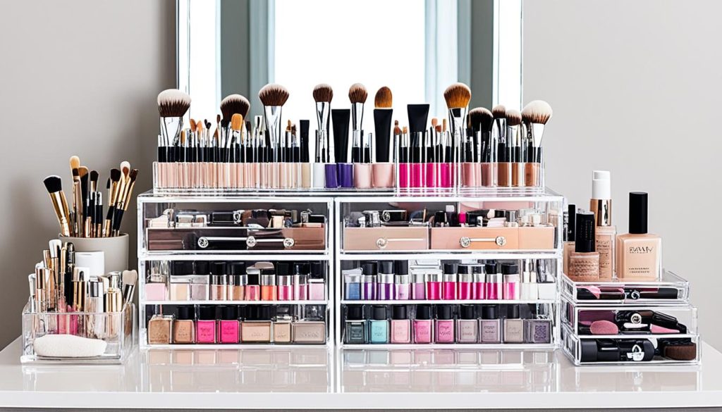 Organização de ambientes com maquiagem e produtos de beleza