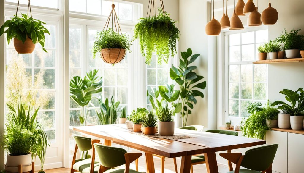 Plantas na sala de jantar, adicionando um toque natural ao ambiente